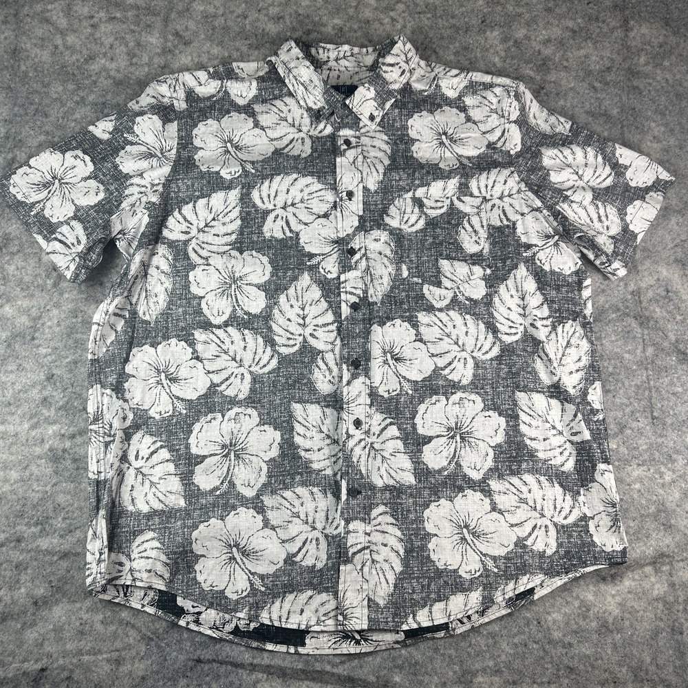 GEORGE Tropical Hawaiian Vacation Short Sleeve Gray/White Floral Men 3XL‎ Shirt
